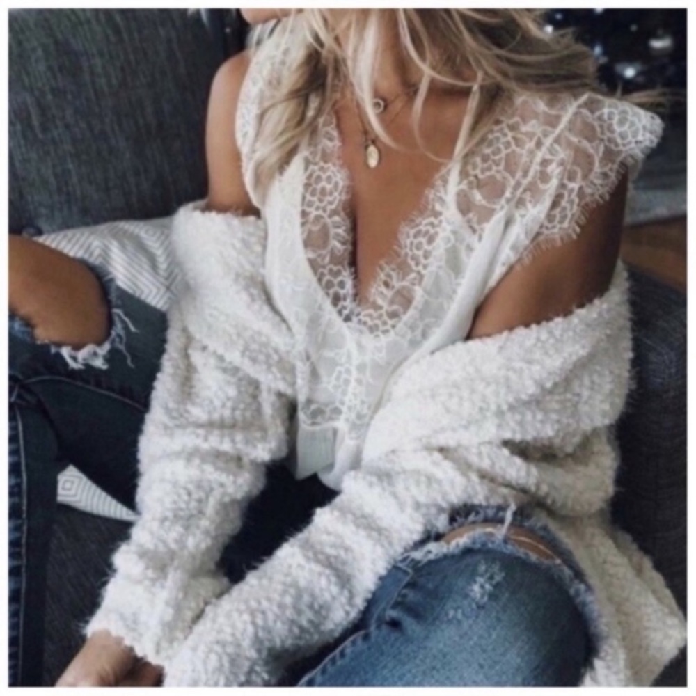 Ivory ultra soft popcorn eyelash cardigan sweater